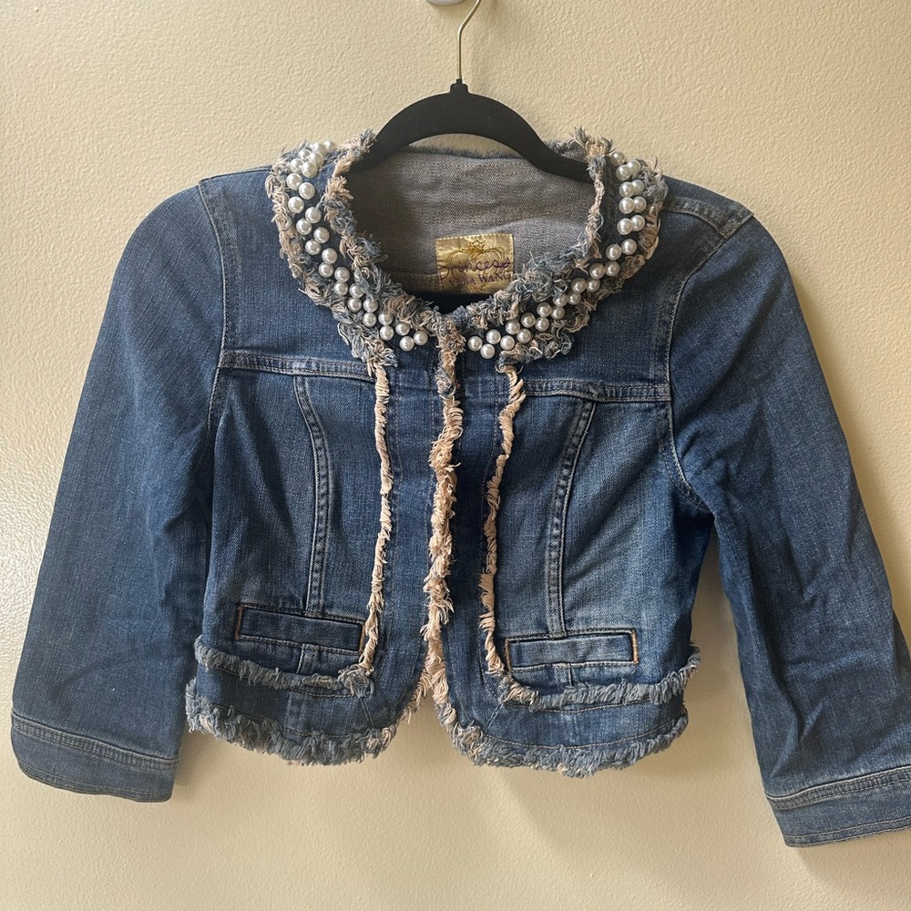 Princess Vera Wang Denim Jacket with Beaded Collar